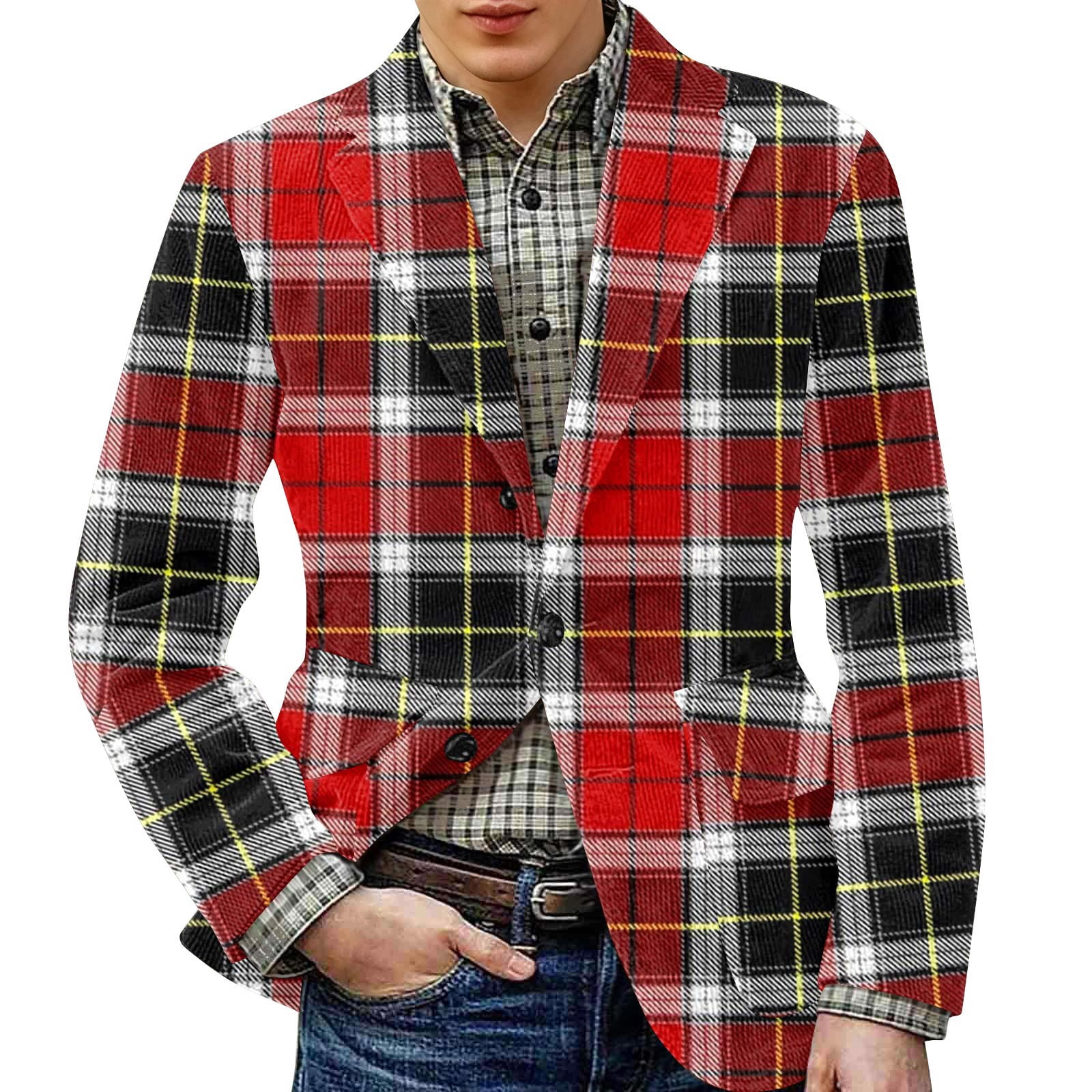 plaid suit red dress jacket mens