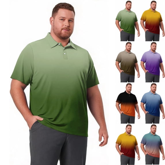 Zimjoy Polo Shirts for Men Big and Tall Quick Dry Loose Fit Gradient Short Sleeve Polo Shirt Golf Work Casual Athletic Top Green 8XL