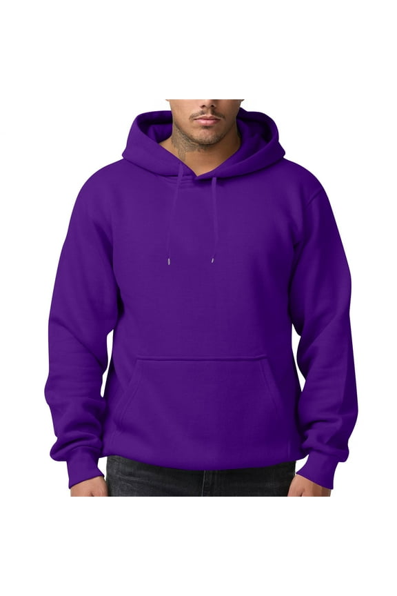 Purple Hoodie for Men Solid Plain Casual Loose Hooded Fleece Sweatshirt with Pocket Long Sleeve Drawstring Comfy Pullover Sweatshirts Outwear, Dark Purple L