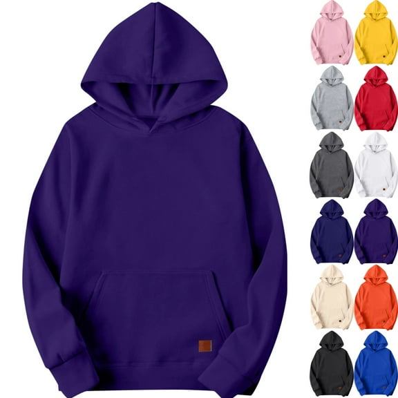 Zimjoy Purple Hoodie for Men Basic Casual Loose Hooded Fleece Sweatshirt with Pocket Long Sleeve Baggy Pullover Sweatshirts, Purple L