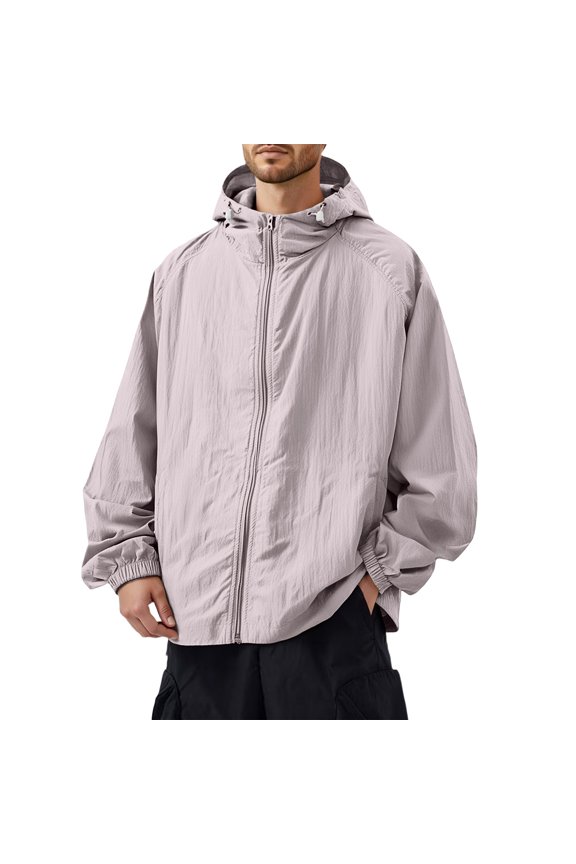 Purple Windbreaker Men UV 50+ Protection Lightweight Hooded Windbreaker Jacket Athletic Plus Size Hoodie Jackets with Pocket Fishing Hiking Coat, Light Purple 3XL