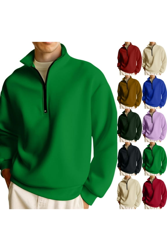 Quarter Zip Pullover Men Mock Neck Long Sleeve 1/4 Zipper Pullover Casual Quarter Zip Sweatshirt Lightweight Fall Mock Neck Sweatshirt, Green M