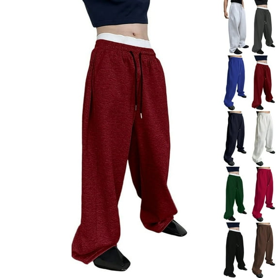 Zimjoy Red Sweatpants Men Baggy Elastic Waist Drawstring Track Pants Loose Wide Leg Sweatpants Casual Fleece Sweatpants Lightweight Workout Running Jogger, Wine M