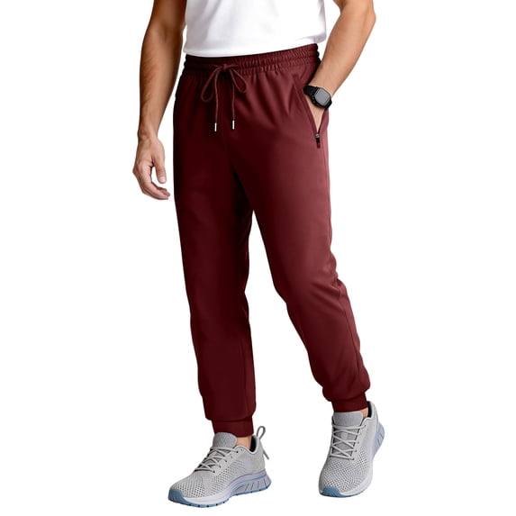 Zimjoy Red Tapered Joggers for Men Casual Stretch Quick Dry Athletic Pants Elastic Drawstring Active Pants for Workout, Running, Wine 2XL