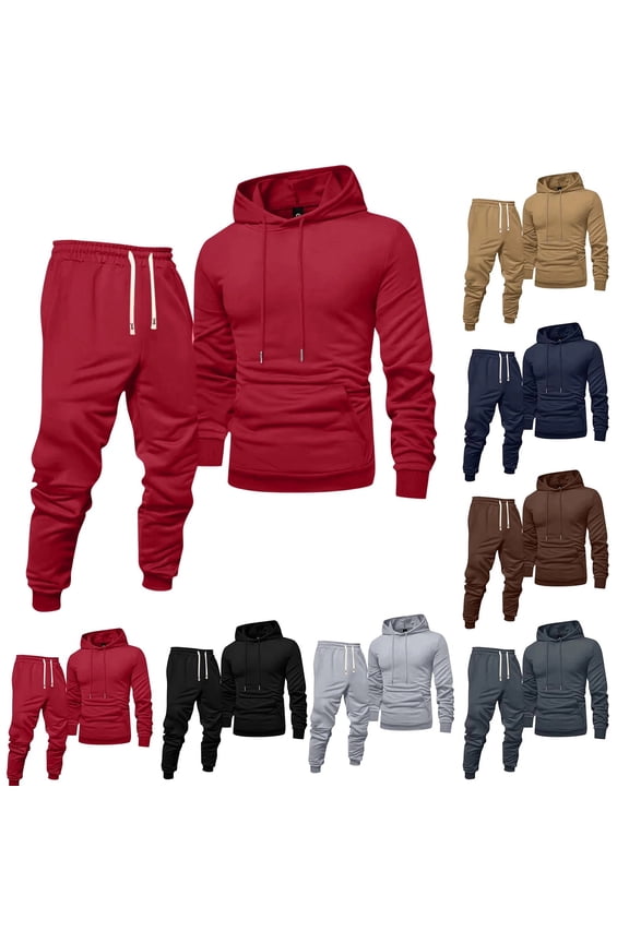 Red Track Suits Mens Athletic Sweat Suits Men Autumn Hooded Sweatshirt and Sweatpant Casual Jogging Suit with Pockets, Red 2XL