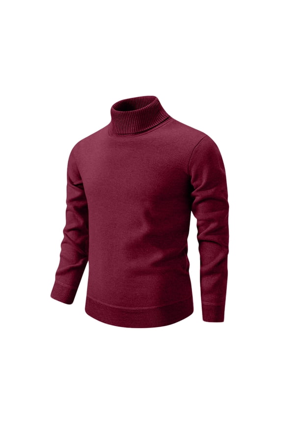 Red Turtleneck Sweaters for Men Long Sleeve Thermal Slim Fit Sweaters Casual Collared Fleece Pullover Mock Neck Sweatshirt, Wine 2XL