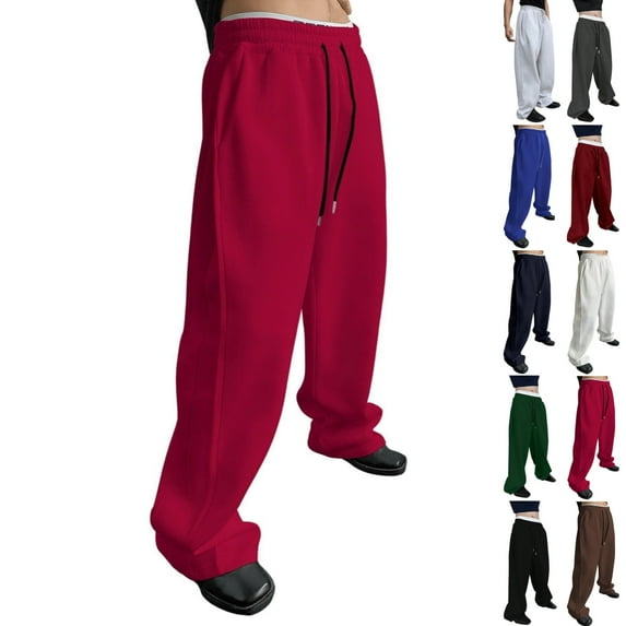 Zimjoy Red Wide Leg Sweatpants Men Casual Elastic Waist Baggy Sweatpants Drawstring Fleece Sweatpant Loose Lightweight Joggers Gym Athletic Sweatpant, Red XL