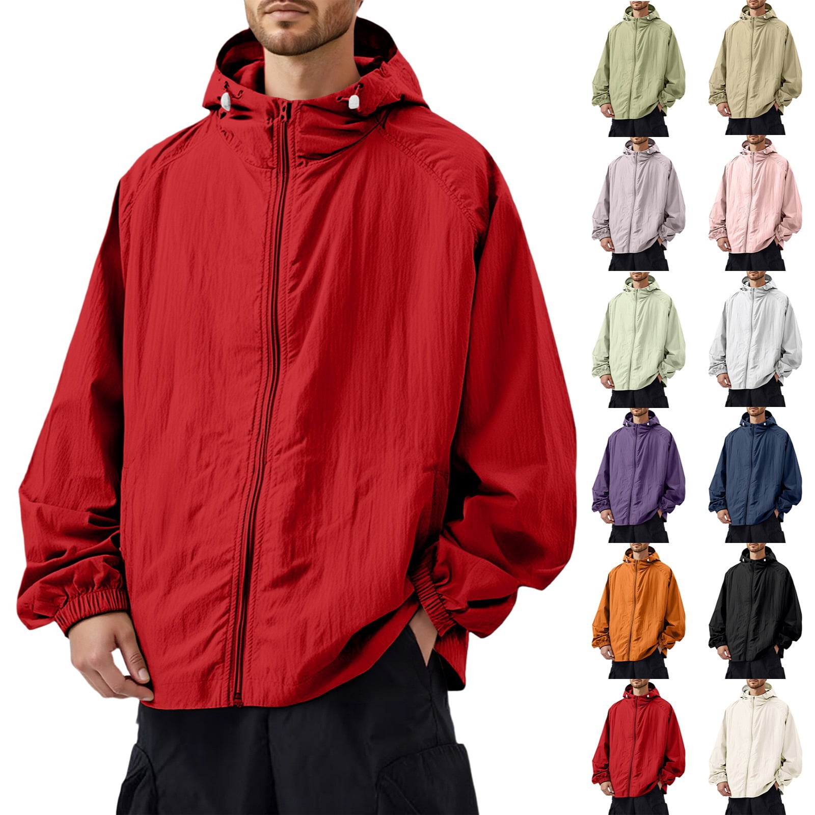 Zimjoy Men's Bomber Jacket UV 50+ Protection Oversized Hooded