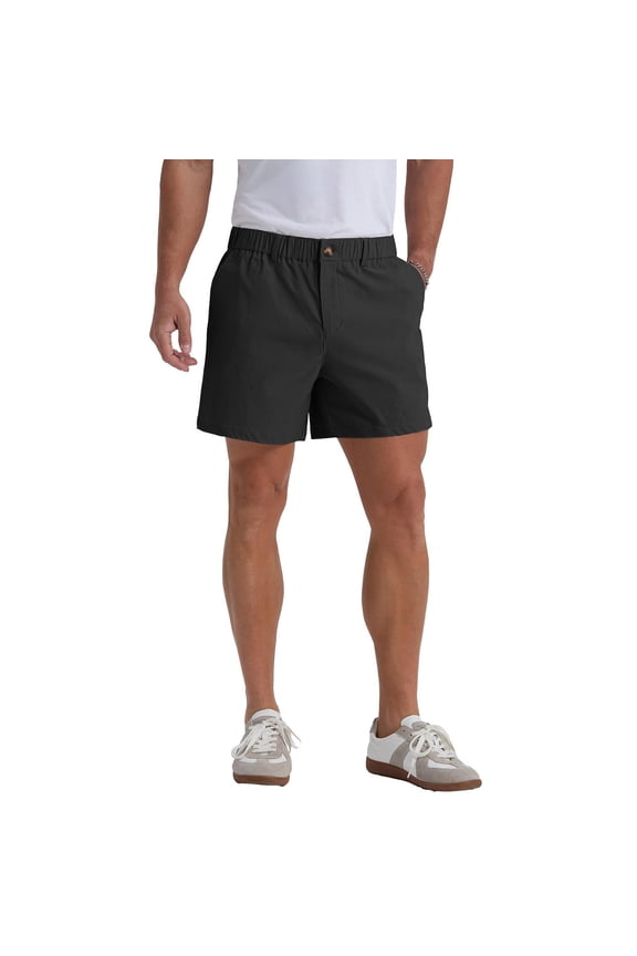 Shorts for Men 5" Inseam Flat-Front Shorts Lightweight Quick Dry Button Cargo Shorts Elastic Waist Outdoor Golf Work Travel Beach Pants, Black M