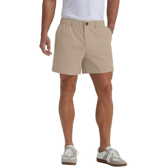 Zimjoy Shorts for Men 5" Inseam Flat-Front Shorts Lightweight Quick Dry Button Cargo Shorts Elastic Waist Outdoor Golf Work Travel Beach Pants, Khaki 2XL