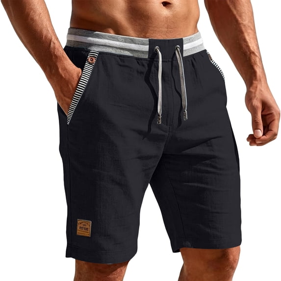 Zimjoy Shorts for Men Casual Classic Fit Cotton Drawstring Summer Beach Shorts with Elastic Waist and Pockets Black M