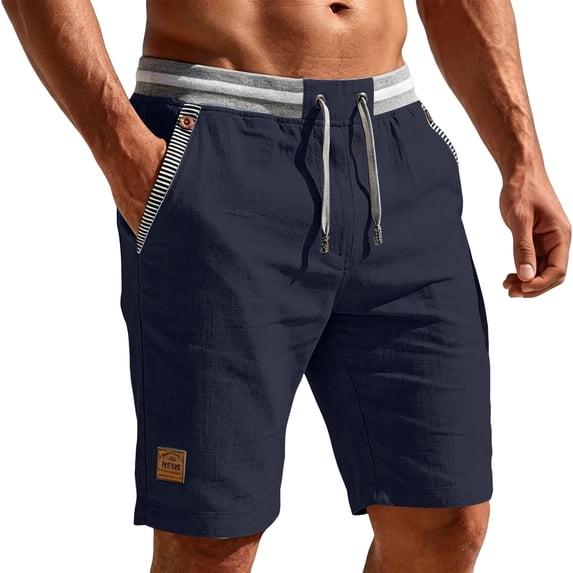 Zimjoy Shorts for Men Casual Classic Fit Cotton Drawstring Summer Beach Shorts with Elastic Waist and Pockets Navy M