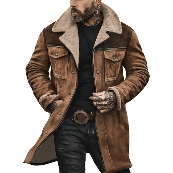 Zimjoy Suede Jacket for Men Vintage Regular Fit Double Breasted Trench Coats Windproof Lapel Collar Wool Blend Pea Coat Casual Long Trench Coats Thermal Winter Jackets, Khaki M