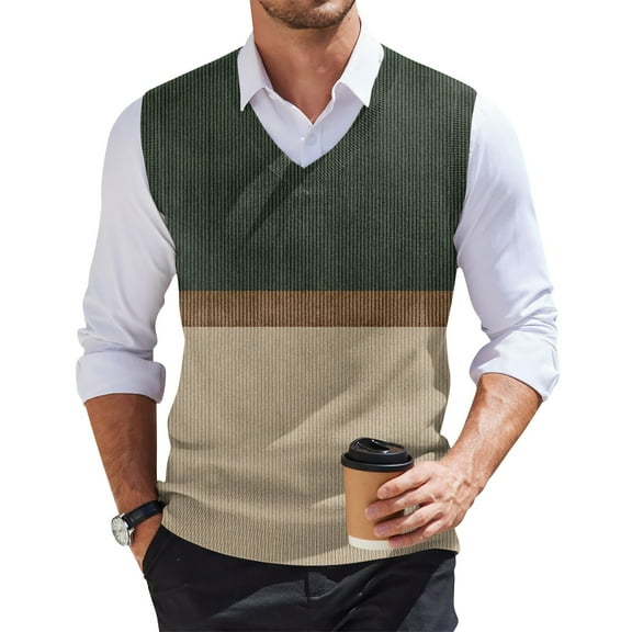 Zimjoy Mens Sweater Vest Casual V-Neck Fair Isle Knit Sweater Vest Plus Size Sleeveless Men Sweaters Western Boho Spring Sweater Vests, Brown L
