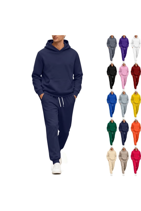 Sweatsuits for Men Workout Track Suits Mens Casual Sweatshirt and Sweatpants Set Fall Jogging Suit with Pockets, Navy M