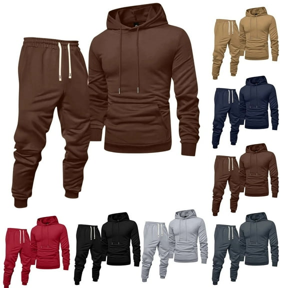 Zimjoy Sweatsuits for Men Workout Track Suits Mens Casual Sweatshirt and Sweatpants Set Fall Sportswear Tracksuits with Pockets, Coffee L