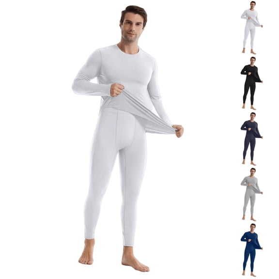 Zimjoy Thermal Underwear Long Johns for Men Fleece Lined Thermals Top and Bottom Sets Skiing Base Layer Thermal Underwear for Cold Weather, White M