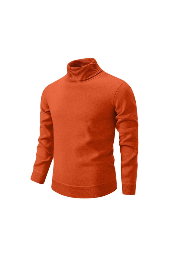 Turtle Neck Shirt Men Long Sleeve Warm Regular Fit Sweaters Casual Collared Pullover Sweater Mock Neck Sweatshirt, Orange L