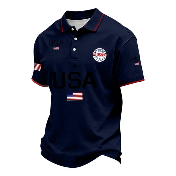 Zimjoy USA 250 Anniversary Polo Shirts for Men Henley Button Short Sleeve Tshirts Patriotic Collared 4th of July T-Shirts for Independence Day, Navy 3XL