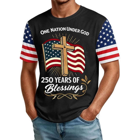 Zimjoy USA 250 Anniversary Shirts for Men USA Flag Spliced Short Sleeve 4th of July T-Shirts Crew Neck Patriotic Independence Day T Shirt, Black 2XL