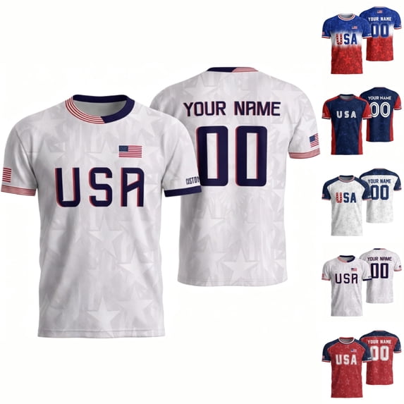 Zimjoy USA Soccer Jersey Men Custom Name Number Short Sleeve Personalized USA Jersey Shirts Patriotic Flag Football Fan Match Sports Shirt Beige XL
