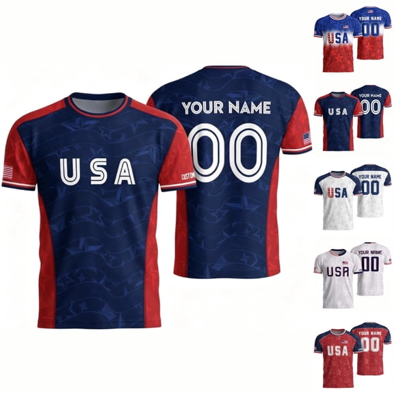 Zimjoy USA Soccer Jersey Men Custom Name Number Short Sleeve Personalized USA Jersey Shirts Patriotic Flag Football Fan Match Sports Shirt Wine 2XL