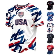 Zimjoy USA Soccer Men's Shirts Crewneck Short Sleeve 2026 Country Team Tee Shirts Fan International Football Shirt Retro Streetwear Top Dark Blue L
