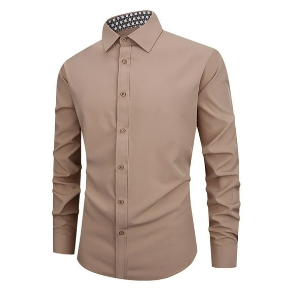 Zimjoy White Shirt Men Basic Wrinkle Free Elastic Mens Dress Shirts Long Sleeve Button Down Shirts Men Casual Collared Regular Fit Work Shirts, Khaki M