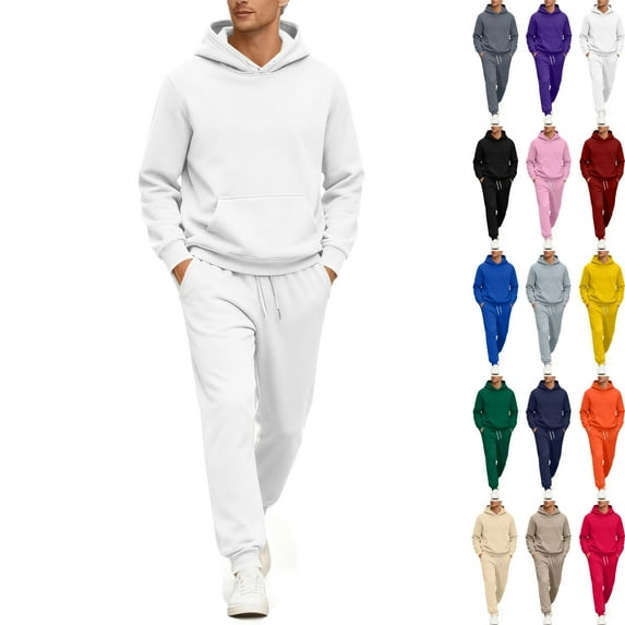 Zimjoy White Track Suits Mens Workout Men Sweatsuits Sets Fall Hooded Sweatshirt and Sweatpant Casual Sweatpants Set with Pockets, White XL