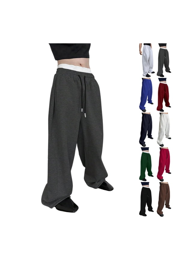 Wide Leg Sweatpants for Men Casual Elastic Waist Open Leg Sweatpants Drawstring Fleece Sweatpant Loose Fit Lightweight Joggers Gym Athletic Sweat Pants, Dark Gray L