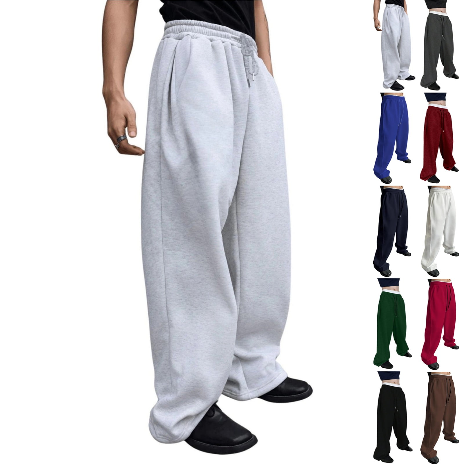 Zimjoy Wide Leg Sweatpants for Men Casual Elastic Waist Straight