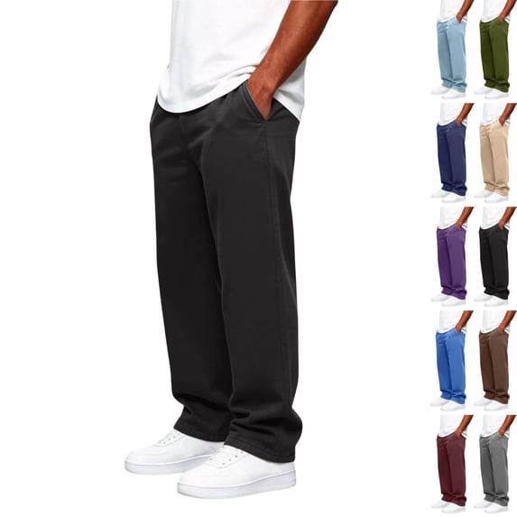 Zimjoy Wide Leg Sweatpants for Men Drawstring Open Bottom Baggy Sweatpants Joggers Cotton Loose Lounge Sweat Pants with Pockets Black L