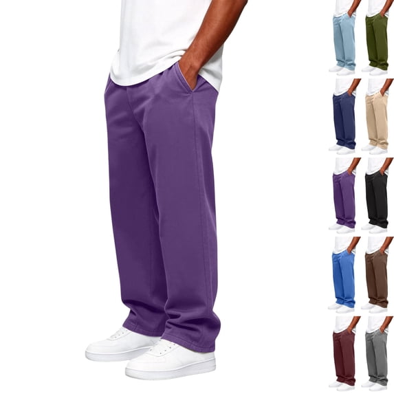 Zimjoy Wide Leg Sweatpants for Men Drawstring Open Bottom Baggy Sweatpants Joggers Cotton Loose Lounge Sweat Pants with Pockets Purple M