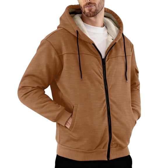 Zimjoy Winter Jackets Hoodies for Men Warm Zip Up Mens Fleece Hoodie Jackets Casual Jacket for Men Heavyweight Sherpa Lined Jacket, Coffee M