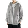 thumbnail image 1 of Zimjoy Zip Up Jacket Men Casual Full Zip Basic Hoodie Drawstring Long Sleeve Lightweight Fleece Sweatshirt Workout Hooded Sweatshirts with Pocket, Light Gray L, 1 of 4