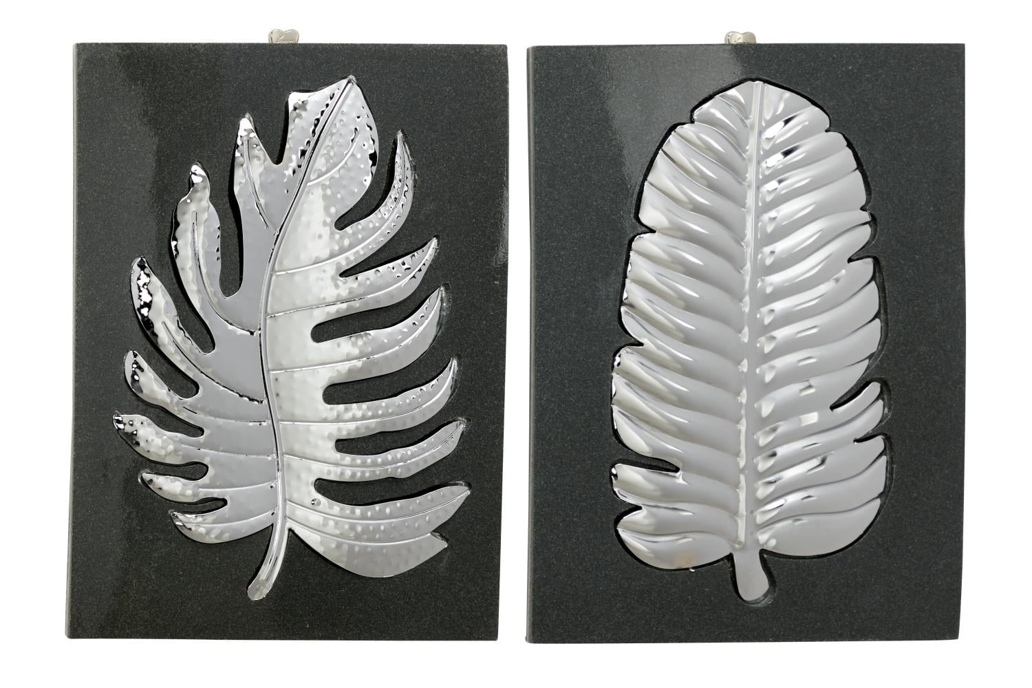 Metallic Silver Iron Leaf Fossil 13.5" Wall Decor Set