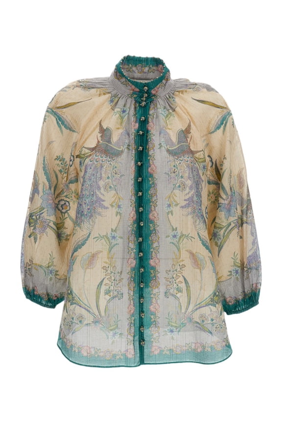 Cream Indra Billow Floral Cotton-Silk Blouse (Women's)