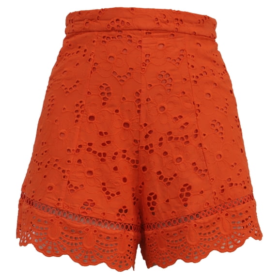 Pre-Owned Zimmermann Eyelet High-Waisted Shorts in Orange Cotton