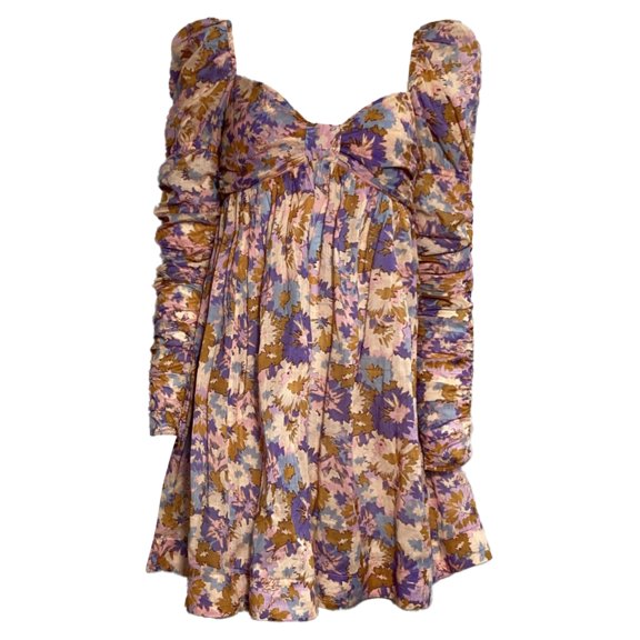 Pre-Owned Zimmermann Floral Print Ruched Mini Dress in Multicolor Cotton