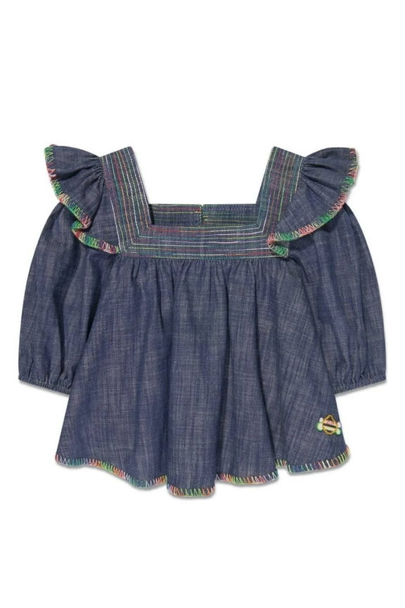 Girls Alight Ruffled Denim Top, Size 10Y