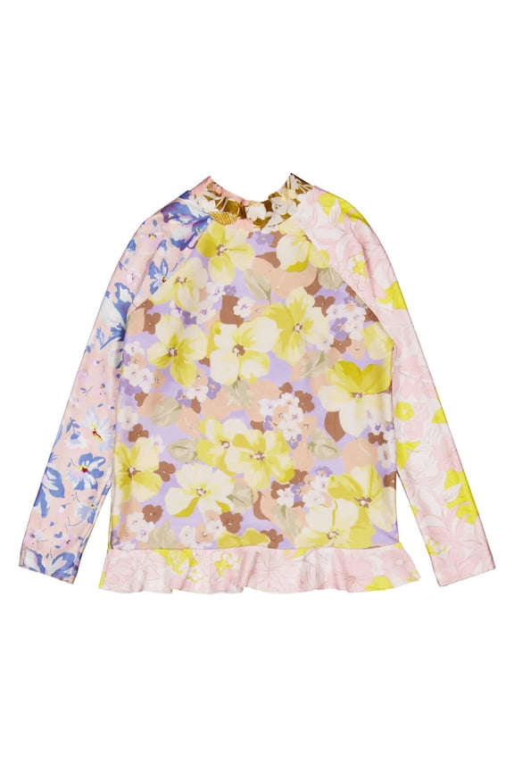 Girls Pop Spliced Frill Rashie Swim Top, Size 10Y