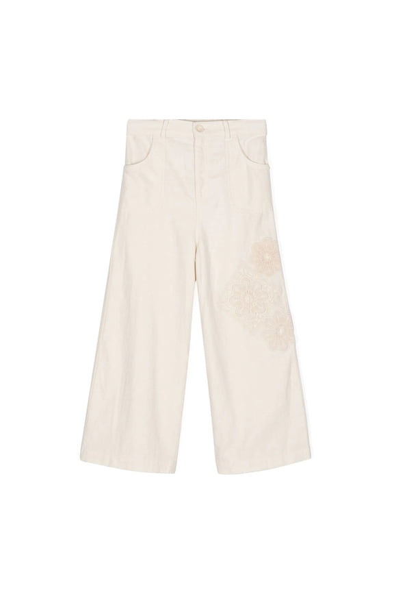 Kids Halliday Floral-Applique Trousers, Size 4