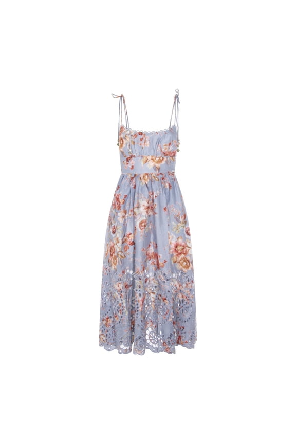 Light Blue Floral Print Midi Dress (Women's)