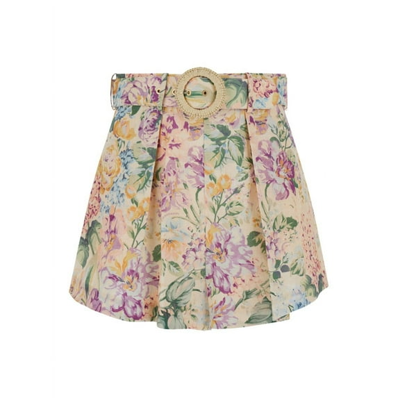 Zimmermann Multicolor Belted Shorts With All-Over Floral Print In Linen  (Women's)