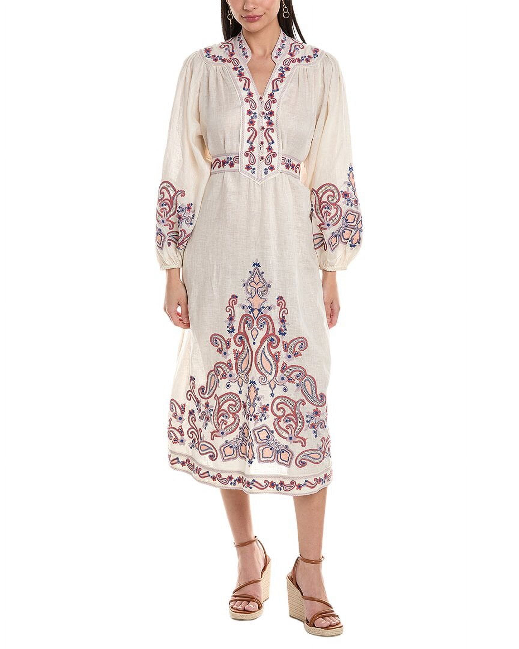 Zimmermann womens Devi Embroidered Linen Midi Dress, 0