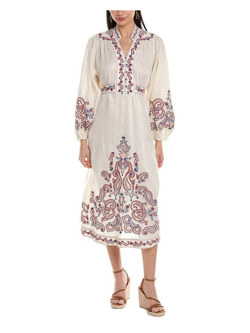Zimmermann womens Devi Embroidered Linen Midi Dress, 0