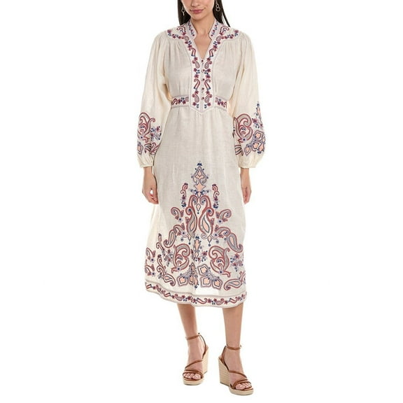 Zimmermann womens  Devi Embroidered Linen Midi Dress, 0, White