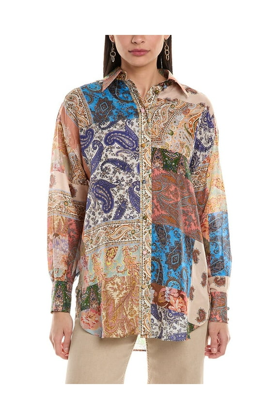 womens Devi Silk Shirt, 0, Beige