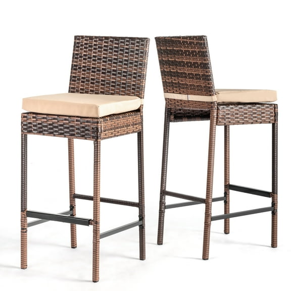 Zimtowm 2 Pack Wicker Chairs, All Weather Rattan Dining Chairs with Cushion, Steel Frame Wicker Bar Stools for Patio, Deck, Porch, Lawn