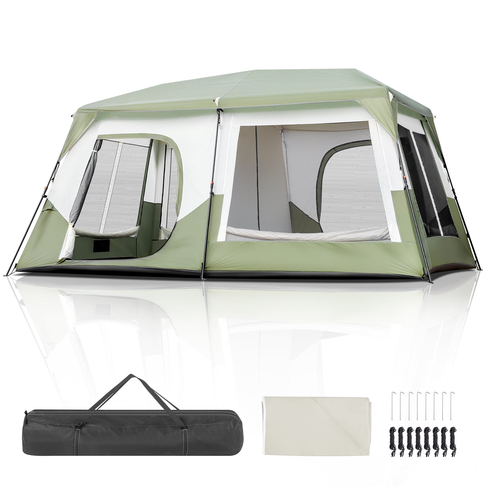 Green 10-Person Instant Cabin Tent with Dual Doors